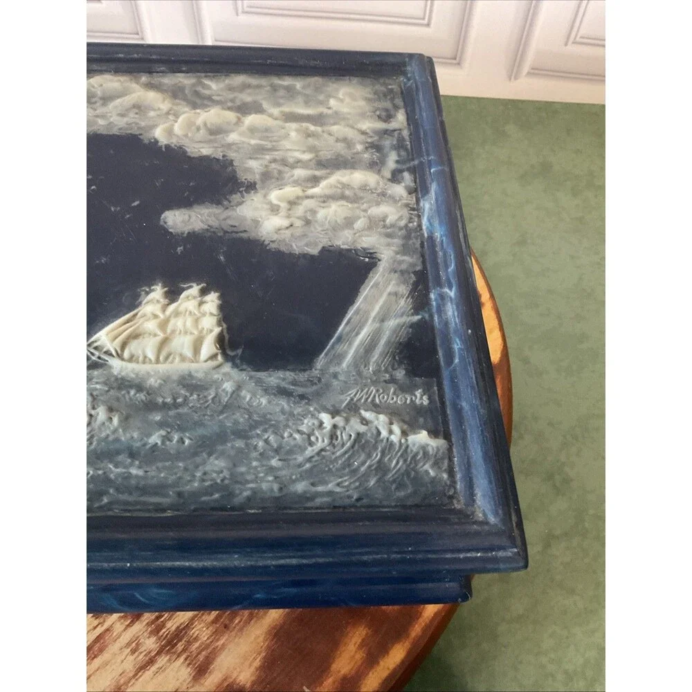 Vintage 1970’s Incolay Nautical Theme Jewelry Trinket Box Sailboat By JW ROBERTS